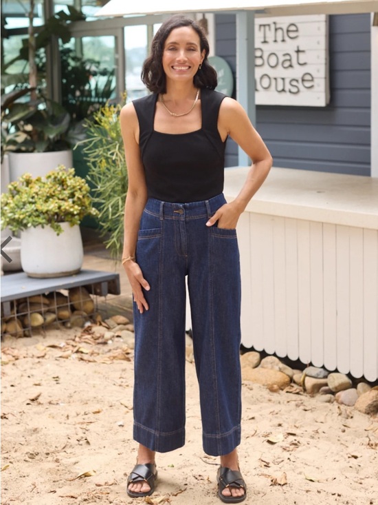 maye Denim - MAYE Goldie Wide Leg Crop Jeans Sz XL Indigo Blue NEW